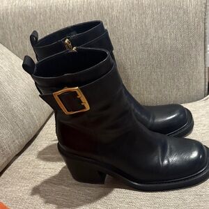 Vince Camuto Black Heeled Boots with Gold Accent